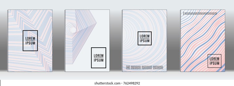 Minimal Cover. Vector Serenity Geometric Abstract Line Pattern for Poster Design. Set of Minimal Covers for Business Brochures. Prints for Banner Background. Graphic Pattern for Annual Album Backdrop.