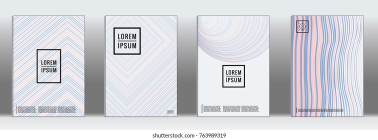Minimal Cover. Vector Serenity Geometric Abstract Line Pattern for Poster Design. Set of Minimal Covers for Business Brochures. Prints for Banner Background. Graphic Pattern for Annual Album Backdrop.