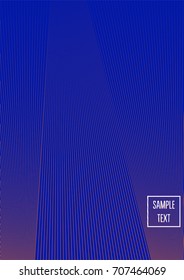 Minimal cover vector template. Bright contrast blue and orange 80s retro design. Neon background for business. Trendy hipster futuristic minimal covers. Lines or stripes edgy halftone blend template.