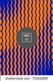 Minimal cover vector template. Bright contrast blue and orange 80s retro design. Neon background for business. Trendy hipster futuristic minimal covers. Lines or stripes edgy halftone blend template.