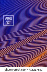 Minimal cover vector template. Bright contrast blue and orange 80s retro design. Neon background for business. Trendy hipster futuristic minimal covers. Lines or stripes edgy halftone blend template.