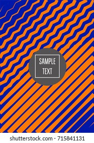 Minimal cover vector template. Bright contrast blue and orange 80s retro design. Neon background for business. Trendy hipster futuristic minimal covers. Lines or stripes edgy halftone blend template.