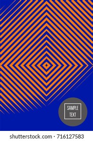 Minimal cover vector template. Bright contrast blue and orange 80s retro design. Neon background for business. Trendy hipster futuristic minimal covers. Lines or stripes edgy halftone blend template.