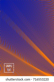 Minimal cover vector template. Bright contrast blue and orange 80s retro design. Neon background for business. Trendy hipster futuristic minimal covers. Lines or stripes edgy halftone blend template.