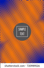 Minimal cover vector template. Bright contrast blue and orange 80s retro design. Neon background for business. Trendy hipster futuristic minimal covers. Lines or stripes edgy halftone blend template.