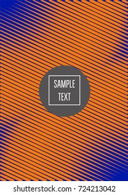 Minimal cover vector template. Bright contrast blue and orange 80s retro design. Neon background for business. Trendy hipster futuristic minimal covers. Lines or stripes edgy halftone blend template.