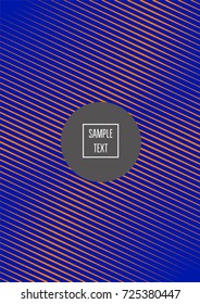 Minimal cover vector template. Bright contrast blue and orange 80s retro design. Neon background for business. Trendy hipster futuristic minimal covers. Lines or stripes edgy halftone blend template.