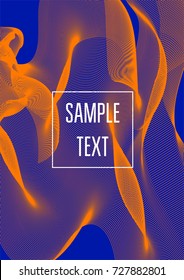 Minimal cover vector template. Bright contrast blue and orange 80s retro design. Neon background for business. Trendy hipster futuristic minimal covers. Lines or stripes edgy halftone blend template.