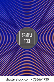 Minimal cover vector template. Bright contrast blue and orange 80s retro design. Neon background for business. Trendy hipster futuristic minimal covers. Lines or stripes edgy halftone blend template.