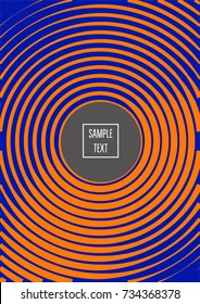 Minimal cover vector template. Bright contrast blue and orange 80s retro design. Neon background for business. Trendy hipster futuristic minimal covers. Lines or stripes edgy halftone blend template.