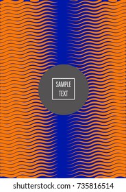 Minimal cover vector template. Bright contrast blue and orange 80s retro design. Neon background for business. Trendy hipster futuristic minimal covers. Lines or stripes edgy halftone blend template.