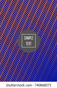 Minimal cover vector template. Bright contrast blue and orange 80s retro design. Neon background for business. Trendy hipster futuristic minimal covers. Lines or stripes edgy halftone blend template.