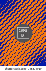 Minimal cover vector template. Bright contrast blue and orange 80s retro design. Neon background for business. Trendy hipster futuristic minimal covers. Lines or stripes edgy halftone blend template.