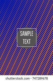 Minimal cover vector template. Bright contrast blue and orange 80s retro design. Neon background for business. Trendy hipster futuristic minimal covers. Lines or stripes edgy halftone blend template.