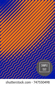 Minimal cover vector template. Bright contrast blue and orange 80s retro design. Neon background for business. Trendy hipster futuristic minimal covers. Lines or stripes edgy halftone blend template.