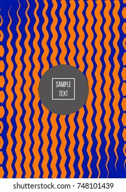 Minimal cover vector template. Bright contrast blue and orange 80s retro design. Neon background for business. Trendy hipster futuristic minimal covers. Lines or stripes edgy halftone blend template.