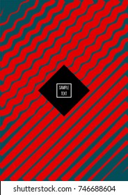 Minimal cover vector template. Contrast green and red bright 80s colors design. Trendy retro background. Simple geomitric minimal cover. Halftone abstract stripes pattern. Flat clean poster design.