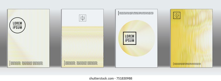 Minimal Cover. Vector Yellow Geometric Abstract Line Pattern for Poster Design. Set of Minimal Covers for Business Brochure. 2d Prints for Banner Background. Graphic Pattern for Annual Album Backdrop.