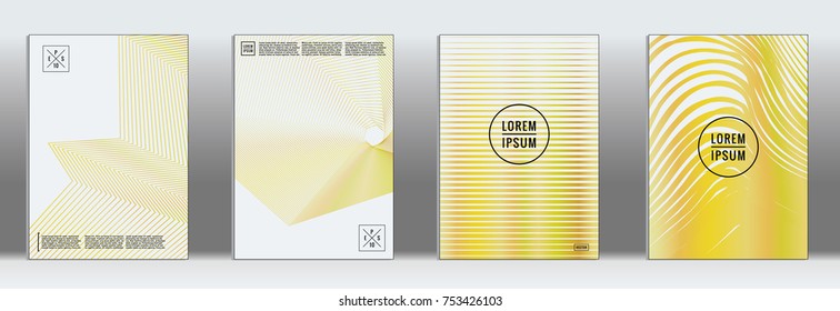 Minimal Cover. Vector Yellow Geometric Abstract Line Pattern for Poster Design. Set of Minimal Covers for Business Brochure. 2d Prints for Banner Background. Graphic Pattern for Annual Album Backdrop.