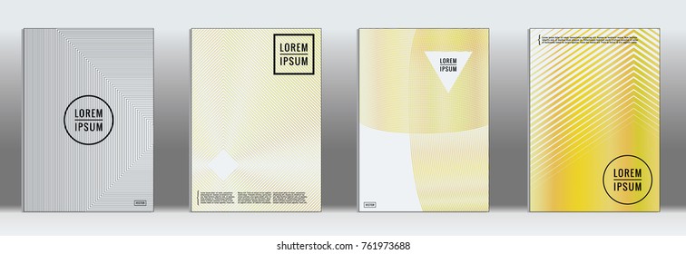 Minimal Cover. Vector Yellow Geometric Abstract Line Pattern for Poster Design. Set of Minimal Covers for Business Brochure. 2d Prints for Banner Background. Graphic Pattern for Annual Album Backdrop.