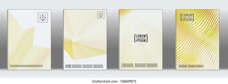 Minimal Cover. Vector Yellow Geometric Abstract Line Pattern for Poster Design. Set of Minimal Covers for Business Brochure. 2d Prints for Banner Background. Graphic Pattern for Annual Album Backdrop.