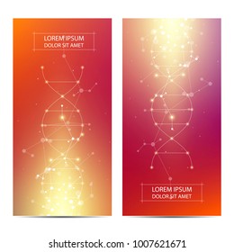 Minimal covers or banner design with dna molecule background. Scientific, technological and medical template