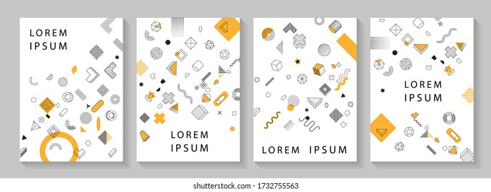 Minimal covers design. Abstract memphis background geometric element. Set of memphis style posters. Covers templates set with trendy geometric patterns.