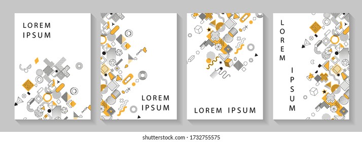 Minimal covers design. Abstract memphis background geometric element. Set of memphis style posters. Covers templates set with trendy geometric patterns.