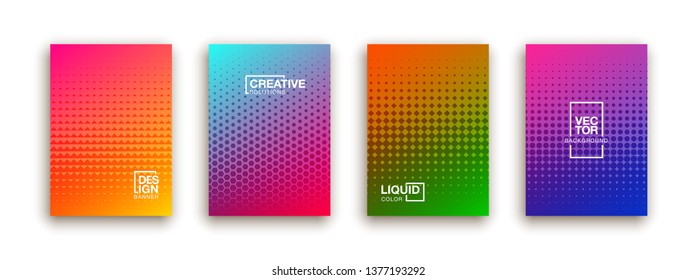 Minimal covers design. Colorful halftone gradients. Future geometric patterns.