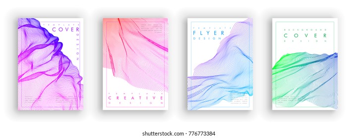 Minimal covers design. Colorful halftone gradients. Cloth-like geometric patterns.Fabric that consists of lines. Vector template brochures, flyers, presentations, leaflet, magazine a4 size