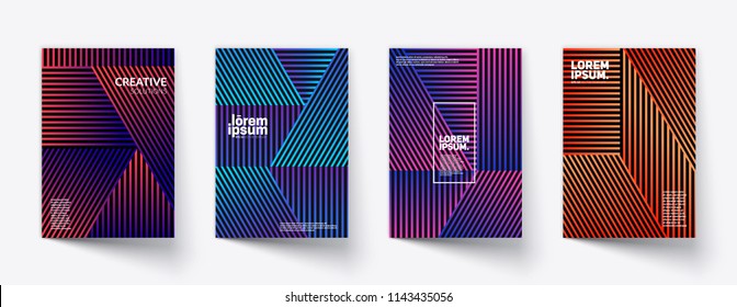 Minimal covers design. Colorful linear patterns. Eps10 vector.