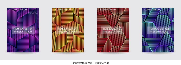 Minimal covers design. Colorful linear patterns. Eps10 vector.
