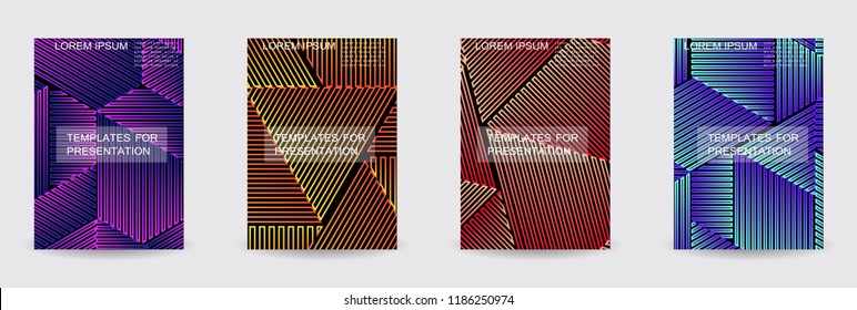Minimal covers design. Colorful linear patterns. Eps10 vector.
