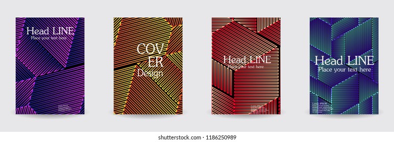 Minimal covers design. Colorful linear patterns. Eps10 vector.

