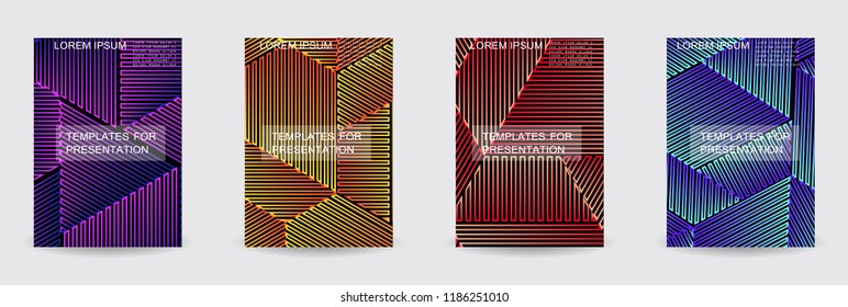 Minimal covers design. Colorful linear patterns. Eps10 vector.
