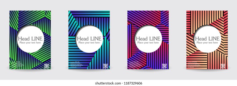 Minimal covers design. Colorful linear patterns. Eps10 vector.