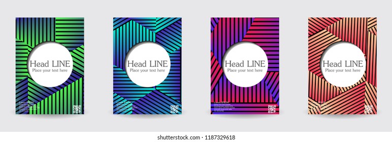Minimal covers design. Colorful linear patterns. Eps10 vector.