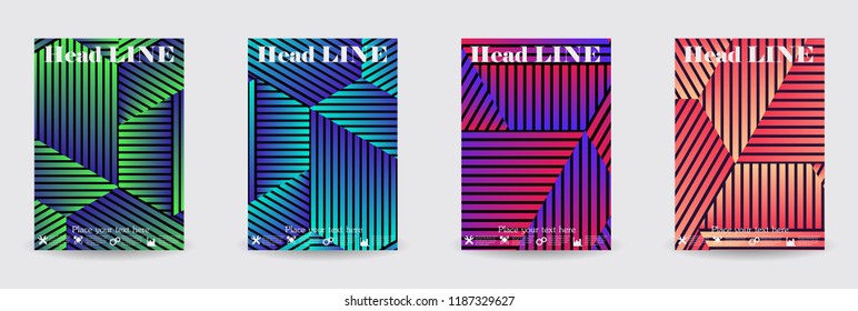 Minimal covers design. Colorful linear patterns. Eps10 vector.