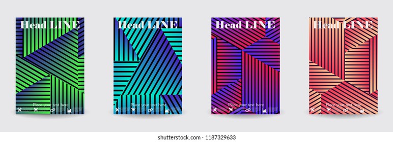 Minimal covers design. Colorful linear patterns. Eps10 vector.