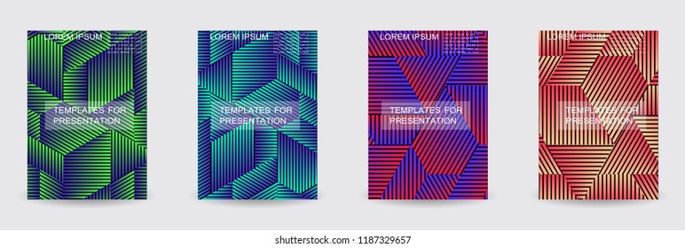 Minimal covers design. Colorful linear patterns. Eps10 vector.