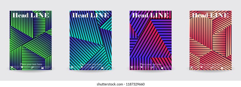 Minimal covers design. Colorful linear patterns. Eps10 vector.