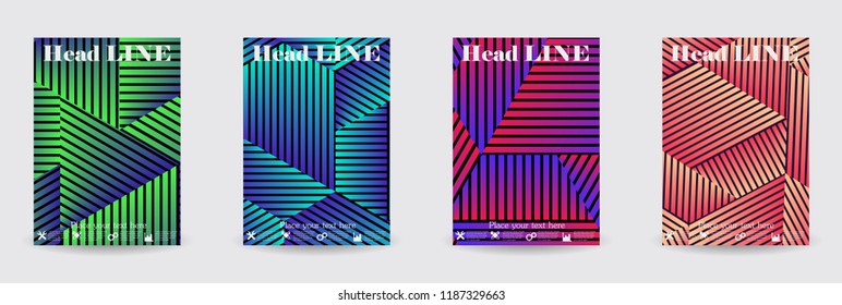 Minimal covers design. Colorful linear patterns. Eps10 vector.