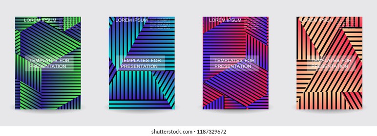 Minimal covers design. Colorful linear patterns. Eps10 vector.