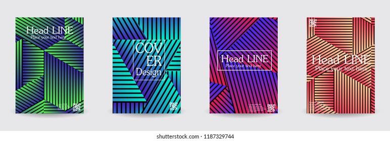 Minimal covers design. Colorful linear patterns. Eps10 vector.