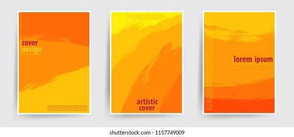 Minimal covers design. Cool artistic backgrounds. Hand drawn colorful strokes with gradient effect. Eps10 vector.