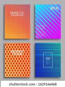 Minimal covers design. Geometric halftone gradients. Vector illustration of bright color abstract pattern background with line gradient texture for minimal dynamic cover design.