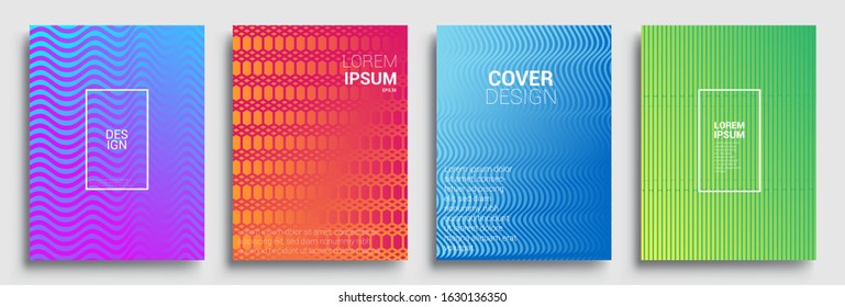 Minimal covers design. Geometric halftone gradients. Vector illustration of bright color abstract pattern background with line gradient texture for minimal dynamic cover design.