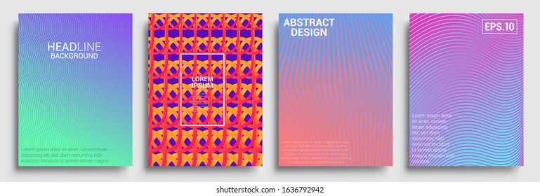 Minimal covers design. Geometric halftone gradients. Vector illustration of bright color abstract pattern background with line gradient texture for minimal dynamic cover design.