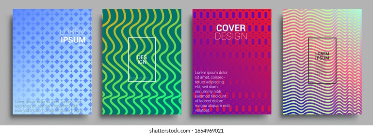 Minimal covers design. Geometric halftone gradients. Vector illustration of bright color abstract pattern background with line gradient texture for minimal dynamic cover design.