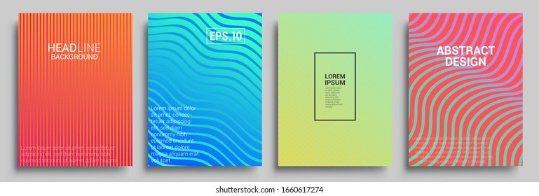 Minimal covers design. Geometric halftone gradients. Vector illustration of bright color abstract pattern background with line gradient texture for minimal dynamic cover design.